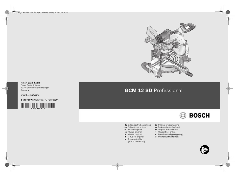 Bosch Gcm 12 Sd Professional Original Instructions Manual Pdf Download Manualslib