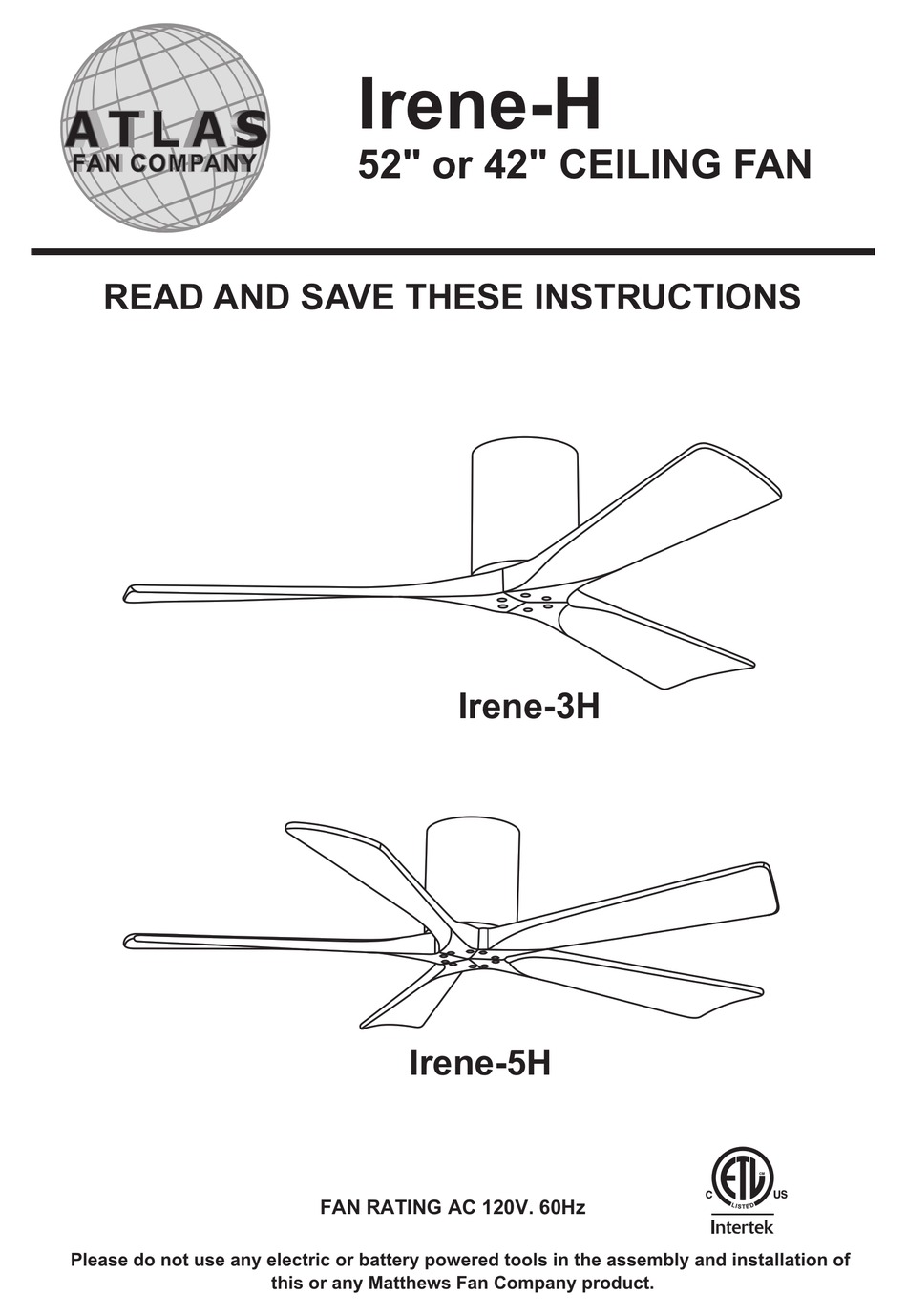 Atlas Fan Company Irene 3h Instructions Manual Pdf Download Manualslib