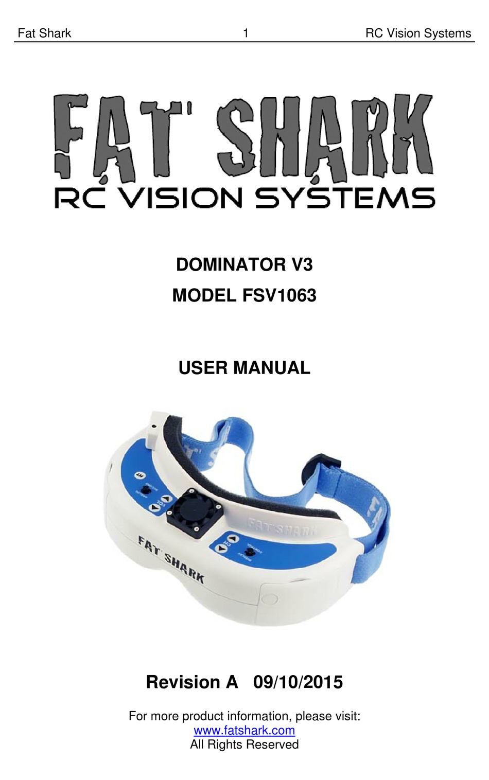 Fat Shark Dominator V3 Fsv1063 User Manual Pdf Download Manualslib