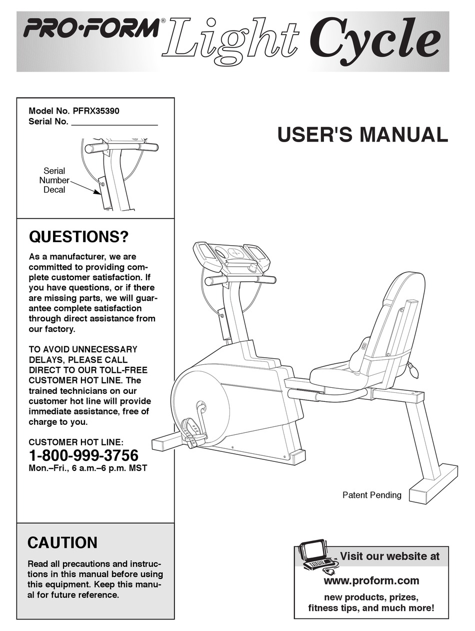 Pro-form Light Cycle Pfrx35390 User Manual Pdf Download 