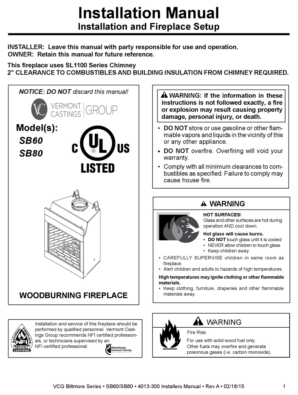 VERMONT CASTINGS SB60 INSTALLATION MANUAL Pdf Download | ManualsLib