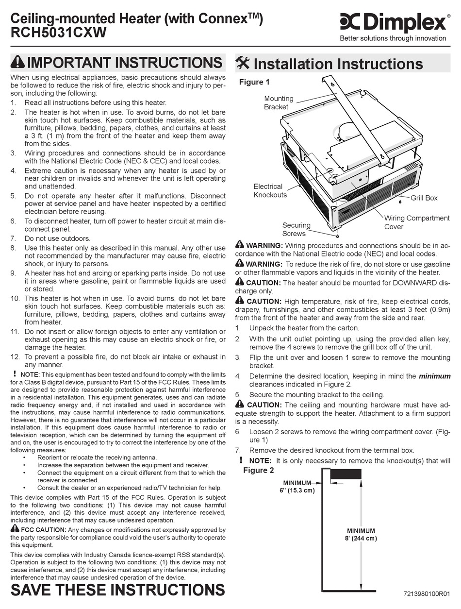 DIMPLEX RCH5031CXW INSTALLATION INSTRUCTIONS Pdf Download | ManualsLib