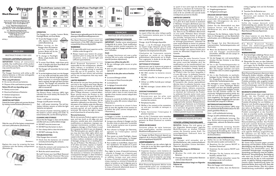 BLACK DIAMOND EQUIPMENT VOYAGER INSTRUCTIONS FOR USE Pdf Download