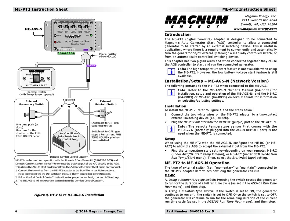 Magnum Energy Remote Switch Plug Adapter