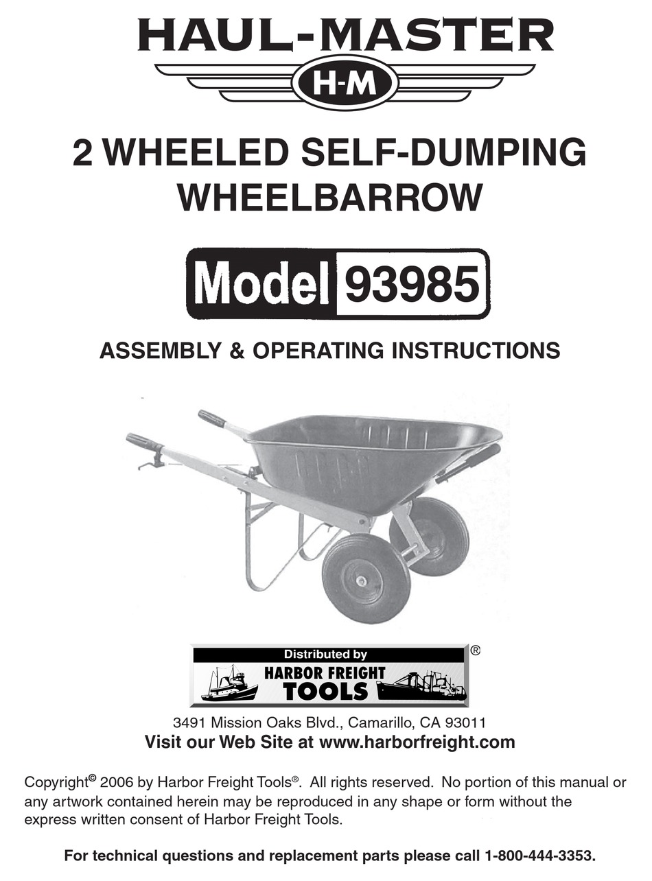 HARBOR FREIGHT TOOLS 93985 HAULMASTER ASSEMBLY & OPERATING