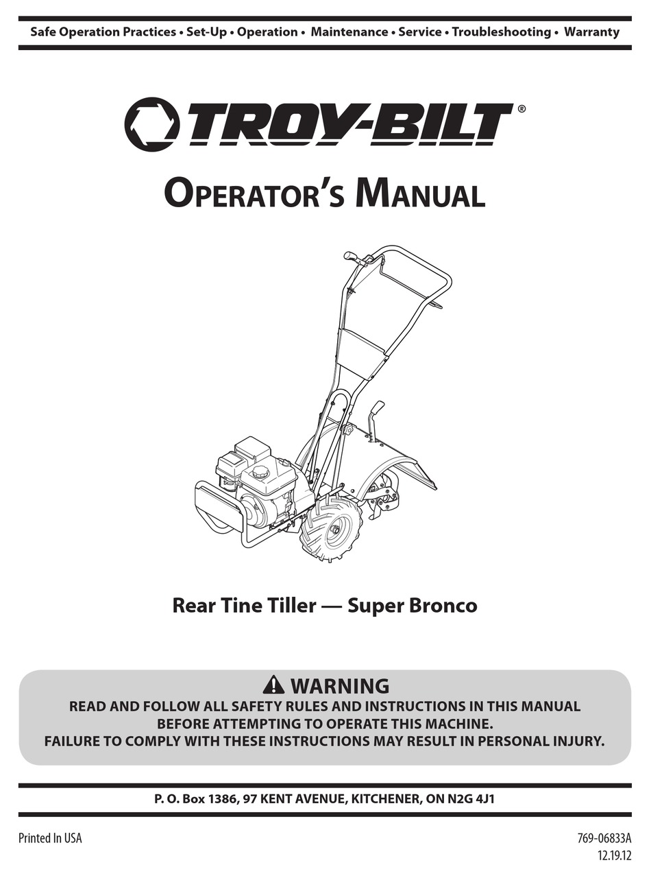 TROY-BILT SUPER BRONCO OPERATOR'S MANUAL Pdf Download | ManualsLib