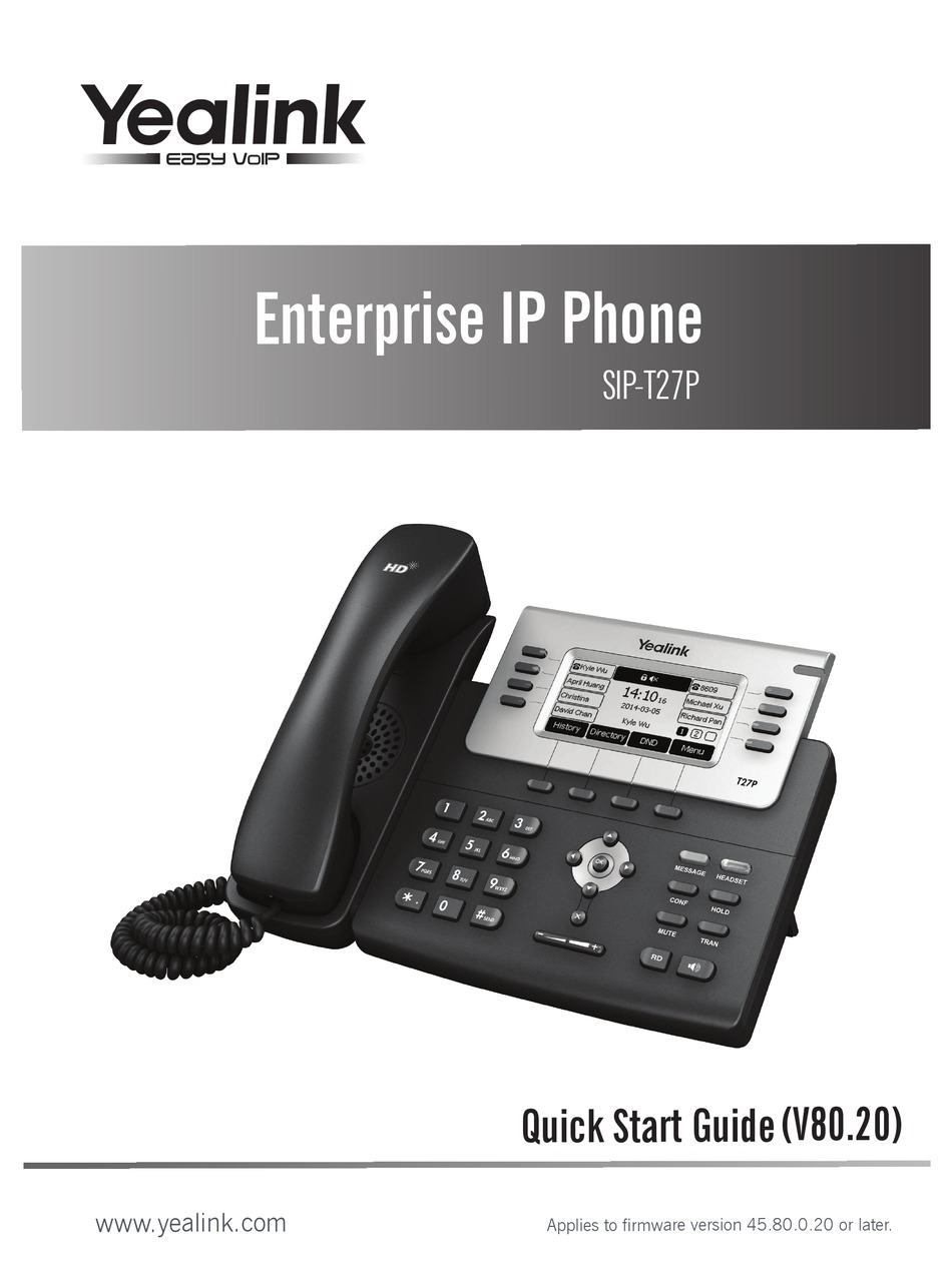 YEALINK SIP-T27P QUICK START MANUAL Pdf Download | ManualsLib