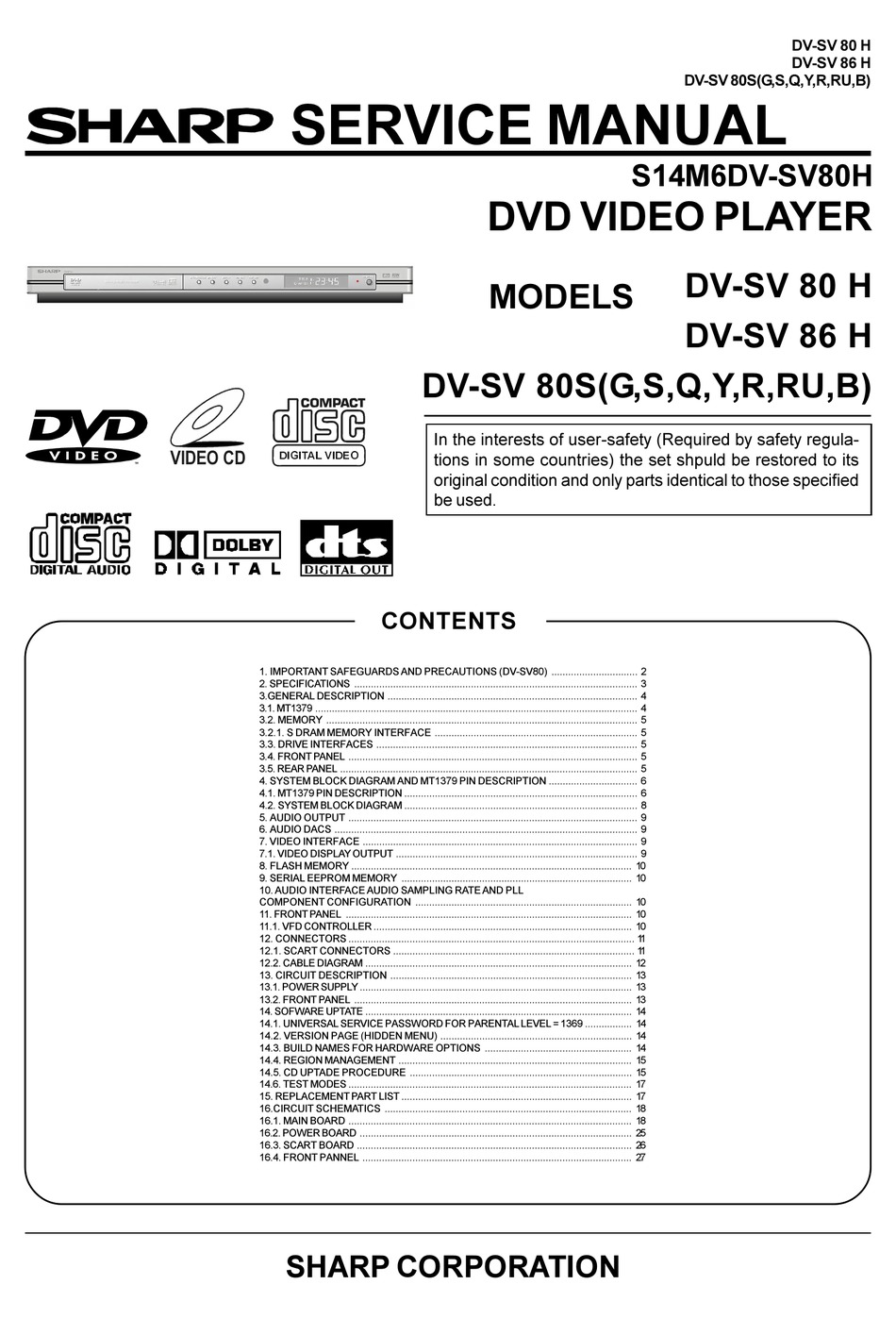 Sharp Dv Sv 80 H Service Manual Pdf Download Manualslib