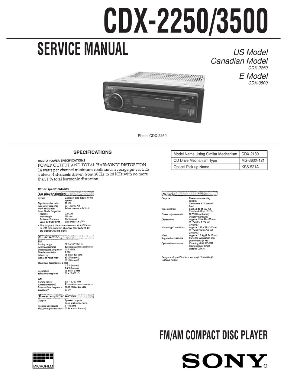 Sony Service Manual~CDX-R79/6060 CD Compact Disc Player/Tuner~Original 