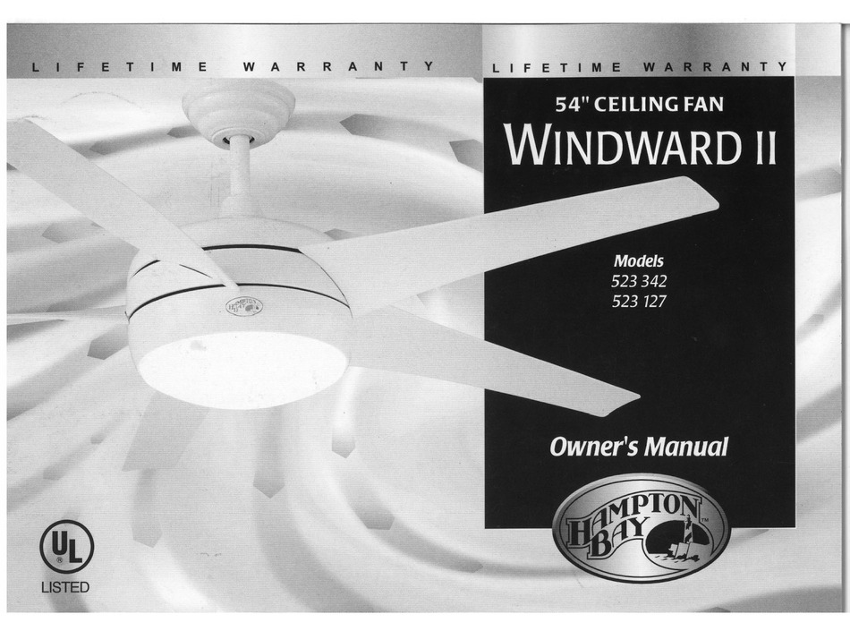 Hampton Bay Windward Ii 523 342 Owner S, Hampton Bay Windward 54 In White Ceiling Fan