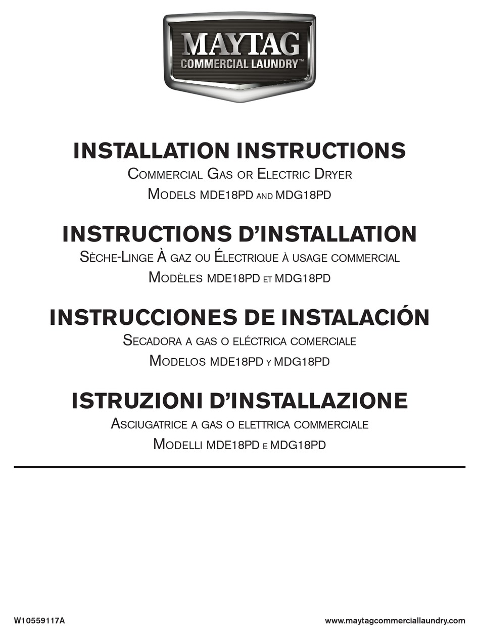 MAYTAG MDE18PD INSTALLATION INSTRUCTIONS MANUAL Pdf Download ManualsLib