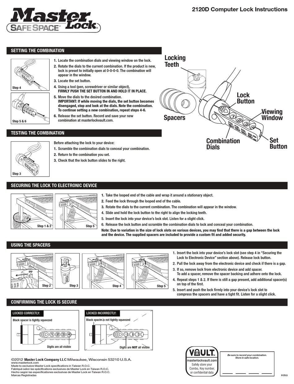 MASTER LOCK SAFESPACE 2120D INSTRUCTIONS Pdf Download ManualsLib