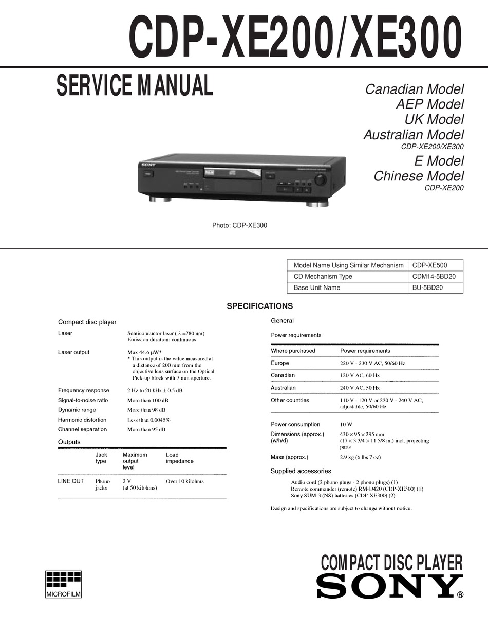 Sony Cdp Xe0 Service Manual Pdf Download Manualslib