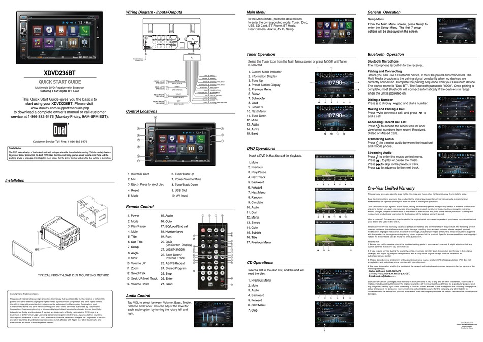 DUAL XDVD236BT QUICK START MANUAL Pdf Download ManualsLib