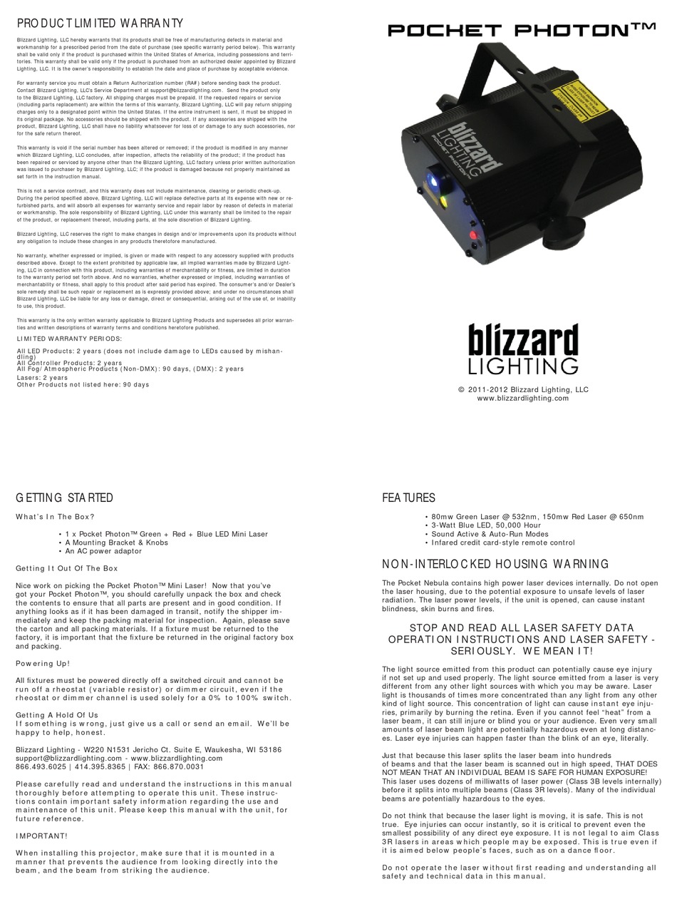 BLIZZARD LIGHTING POCKET PHOTON GETTING STARTED Pdf Download ManualsLib