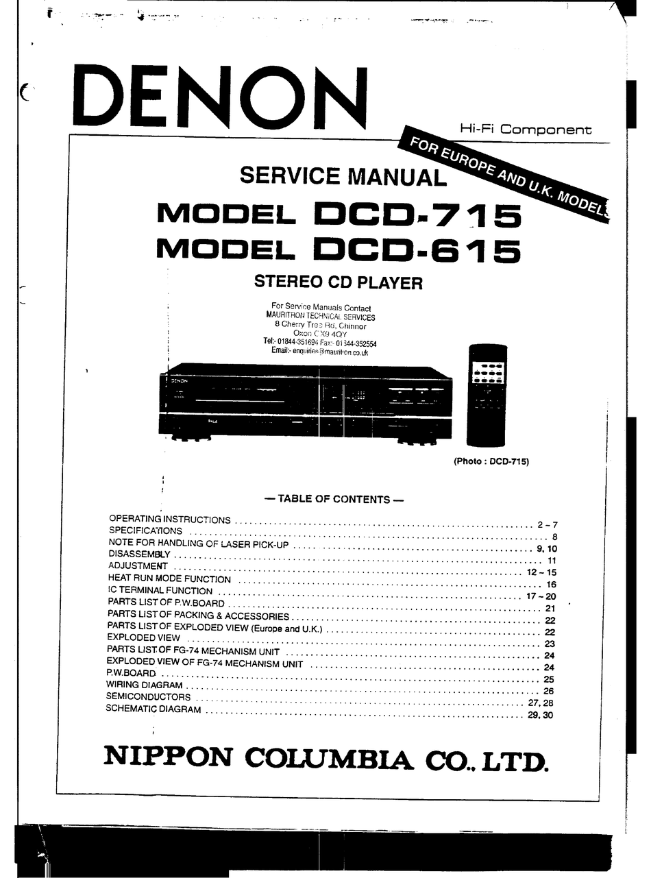 DENON DCD-715 SERVICE MANUAL Pdf Download | ManualsLib