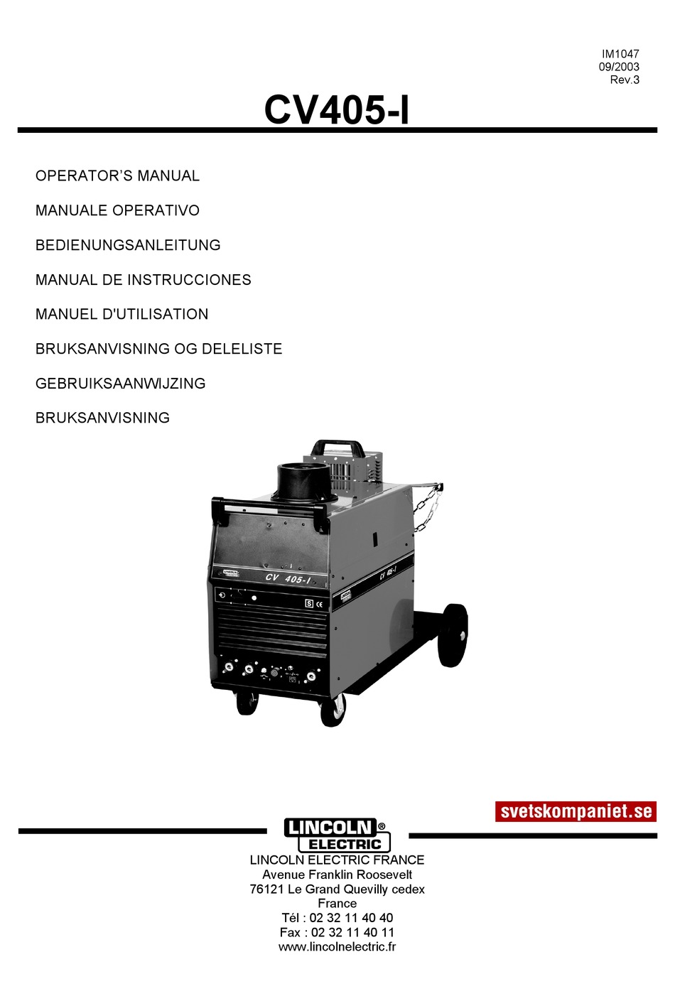 LINCOLN ELECTRIC CV405I OPERATOR