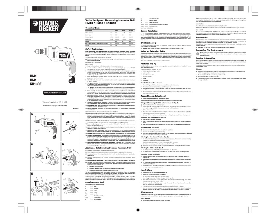 BLACK DECKER HM10 ORIGINAL OPERATING INSTRUCTIONS Pdf Download