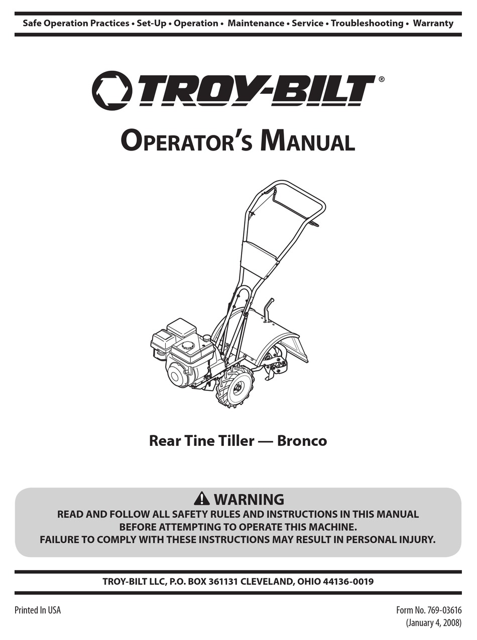 TROY-BILT BRONCO OPERATOR'S MANUAL Pdf Download | ManualsLib