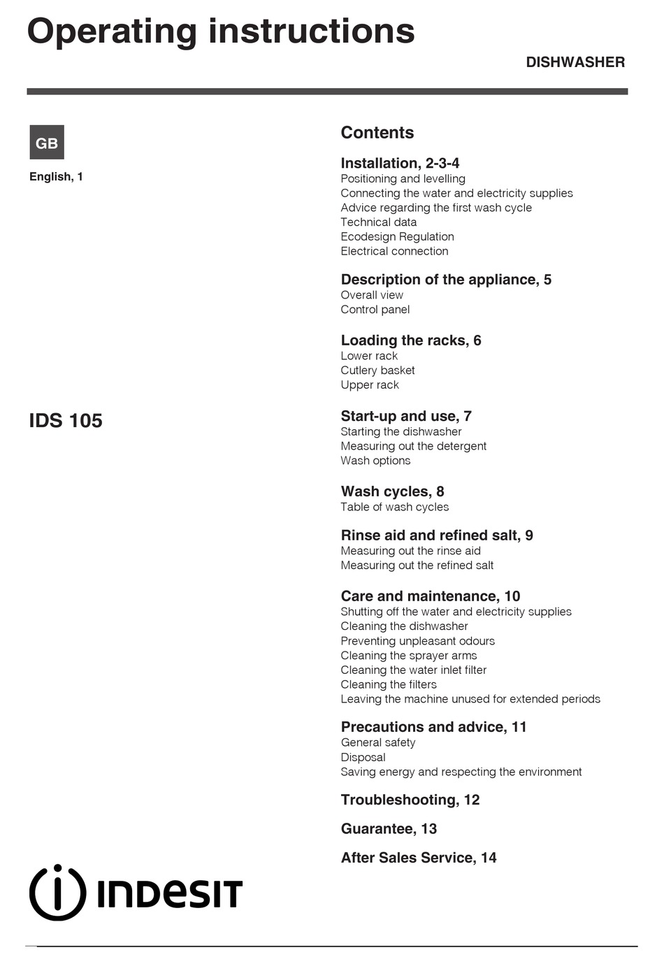 INDESIT IDS 105 OPERATING INSTRUCTIONS MANUAL Pdf Download ManualsLib