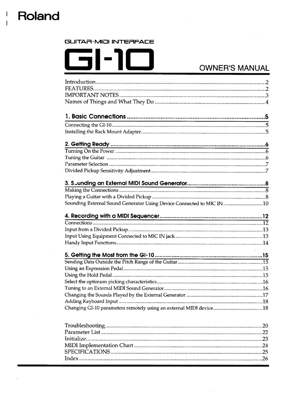 ROLAND GI-10 OWNER'S MANUAL Pdf Download | ManualsLib