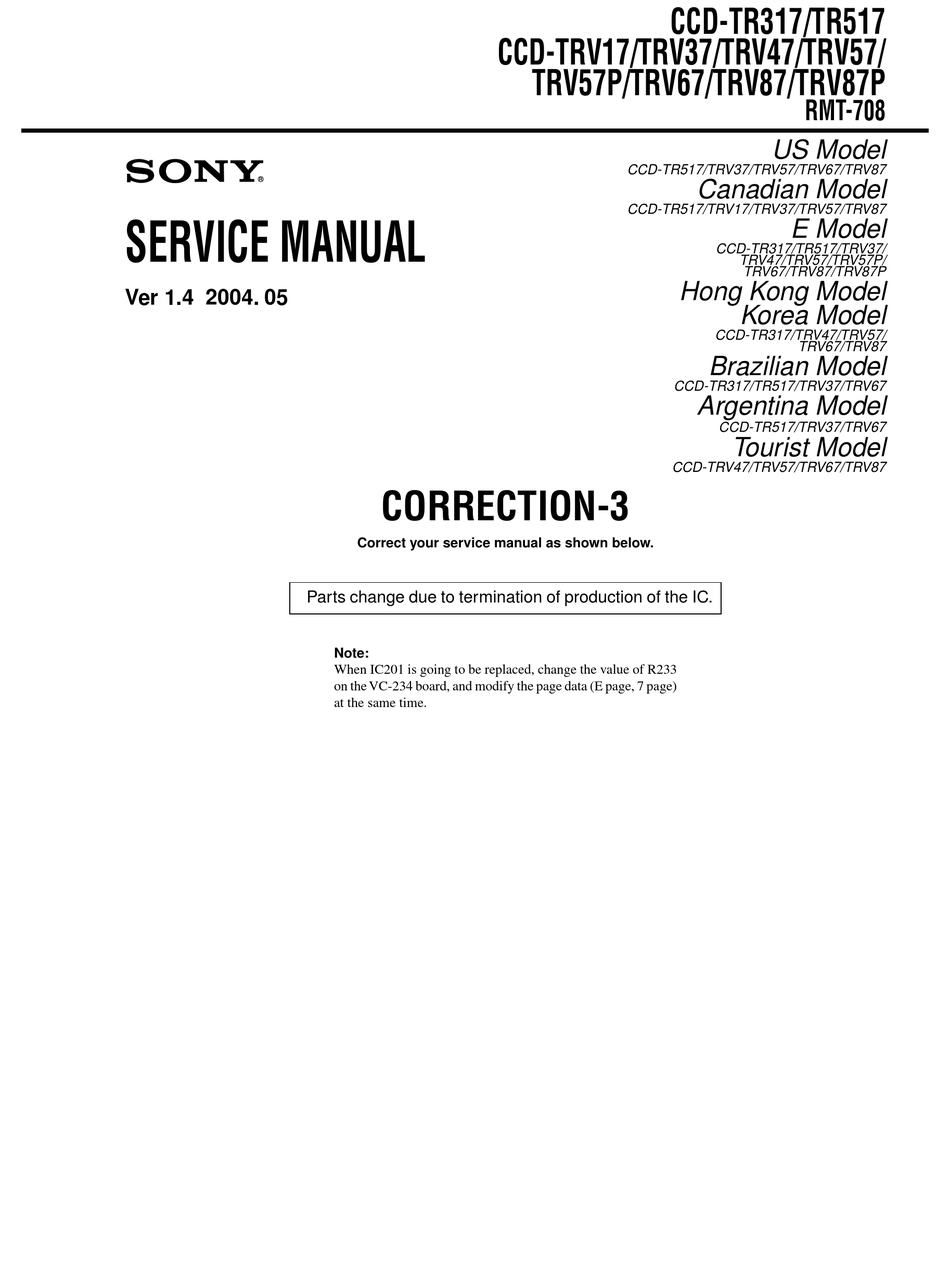 SONY CCD-TR317 SERVICE MANUAL Pdf Download | ManualsLib