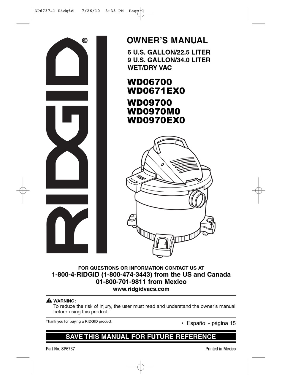 Ridgid Wd06700 Owner S Manual Pdf Download Manualslib