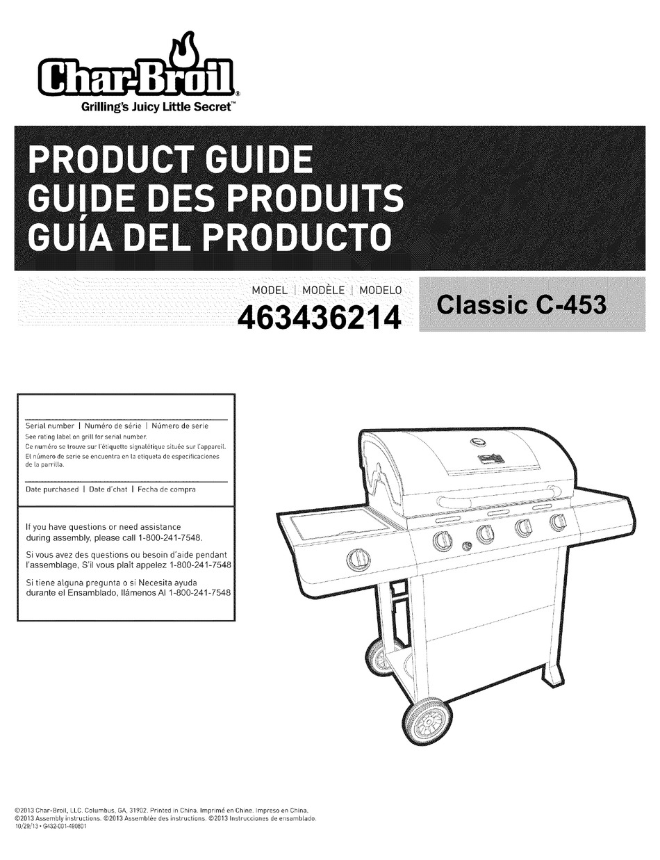 CHAR BROIL CLASSIC C 453 PRODUCT MANUAL Pdf Download ManualsLib