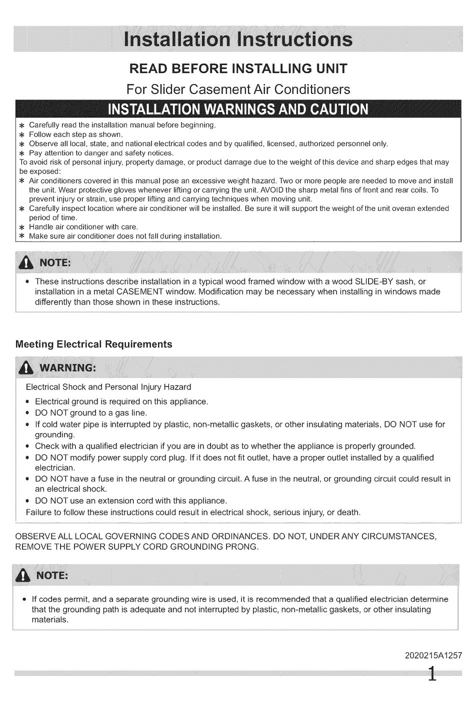 FRIGIDAIRE FFRS10C2Q10 INSTALLATION INSTRUCTIONS MANUAL Pdf Download