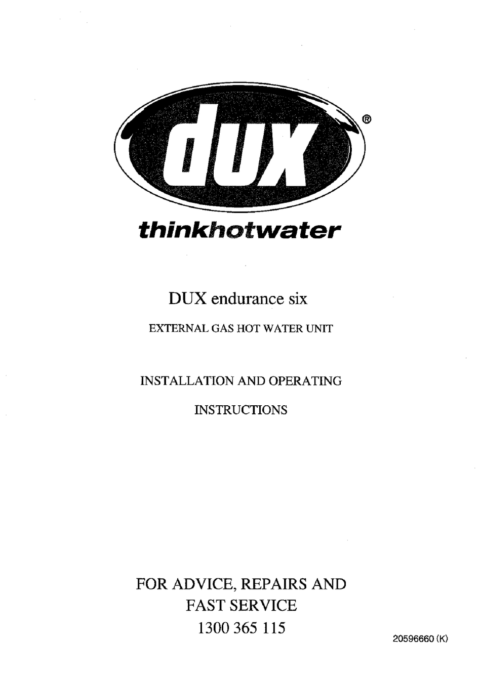 DUX ENDURANCE SIX INSTALLATION AND OPERATING INSTRUCTIONS MANUAL Pdf  Download | ManualsLib