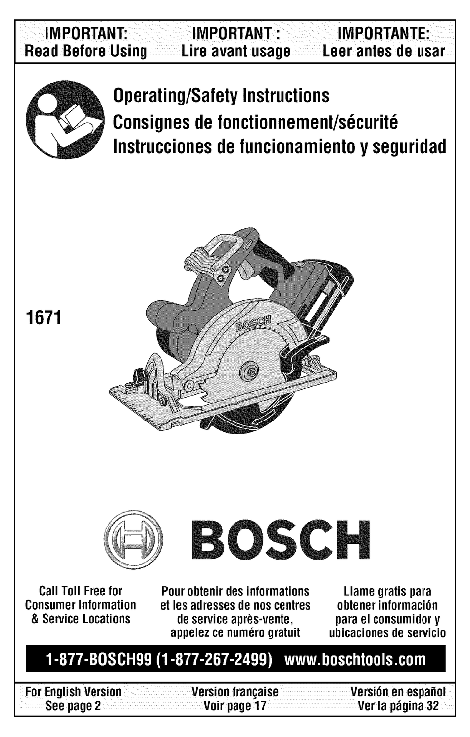 BOSCH 1671B OPERATING SAFETY INSTRUCTIONS MANUAL Pdf Download