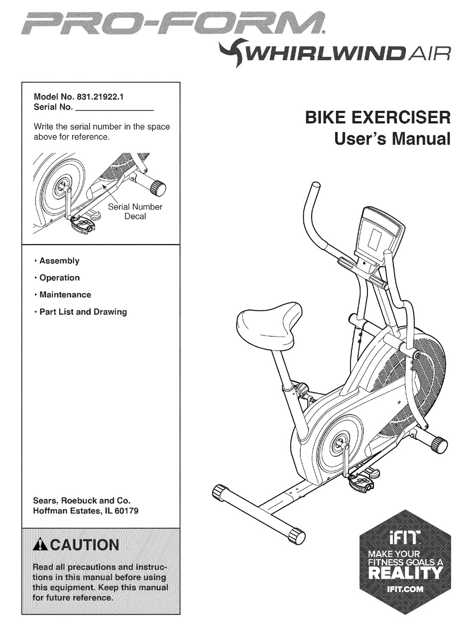 PRO FORM WHIRLWIND AIR 831 21922 1 USER MANUAL Pdf Download ManualsLib