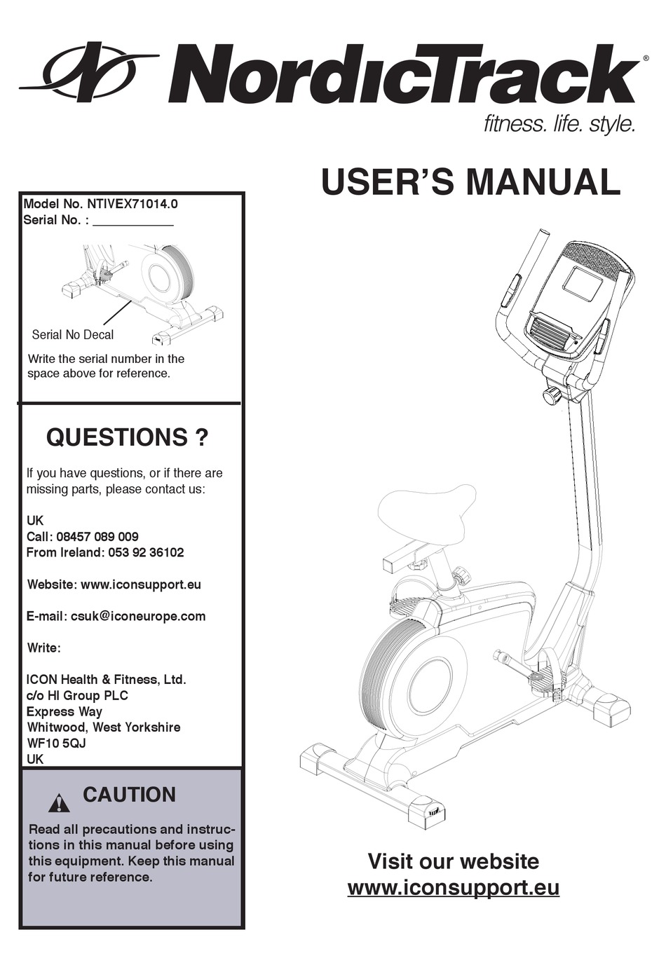 NORDICTRACK NTIVEX71014.0 USER MANUAL Pdf Download ManualsLib