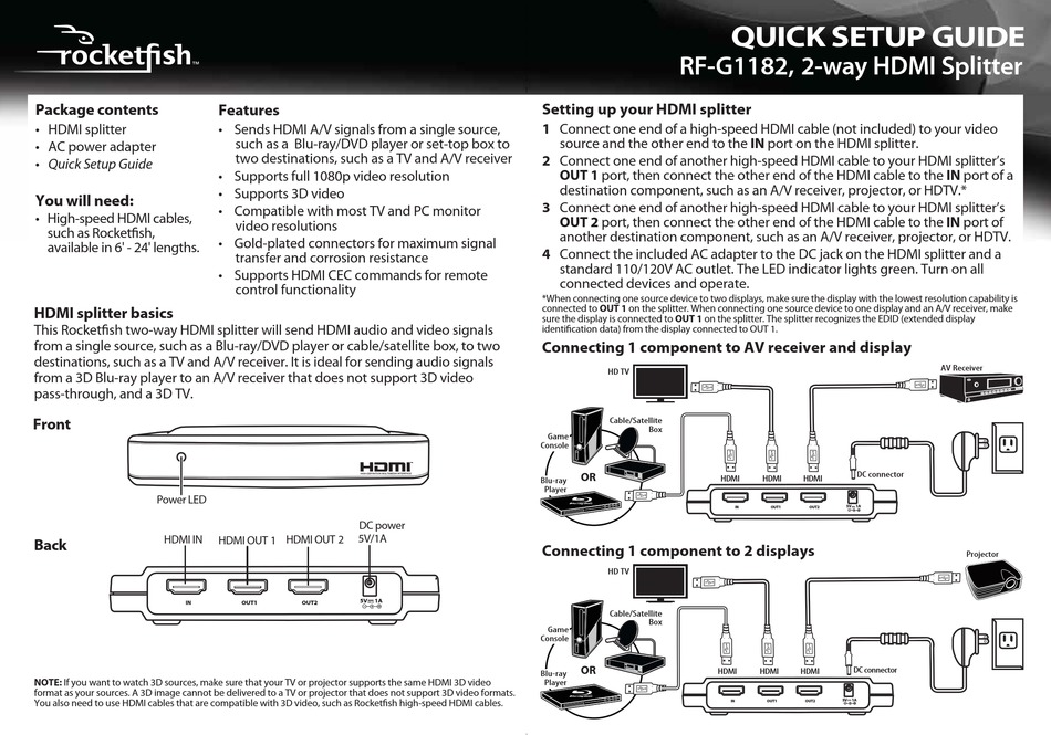 ROCKETFISH RF-G1182 QUICK SETUP MANUAL Pdf Download | ManualsLib