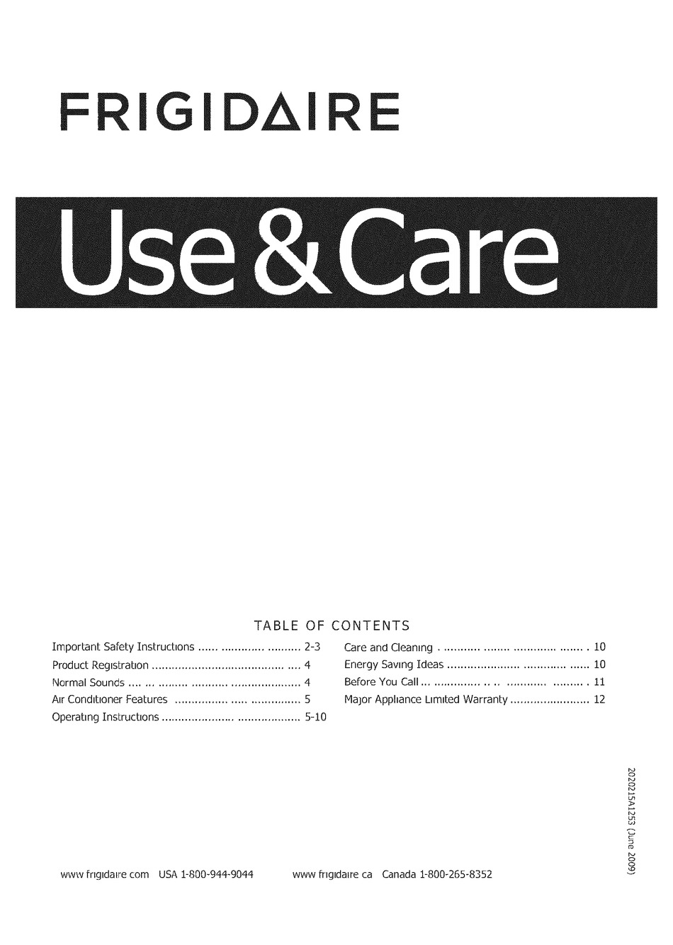 FRIGIDAIRE FFTA10C3Q10 USE & CARE MANUAL Pdf Download ManualsLib