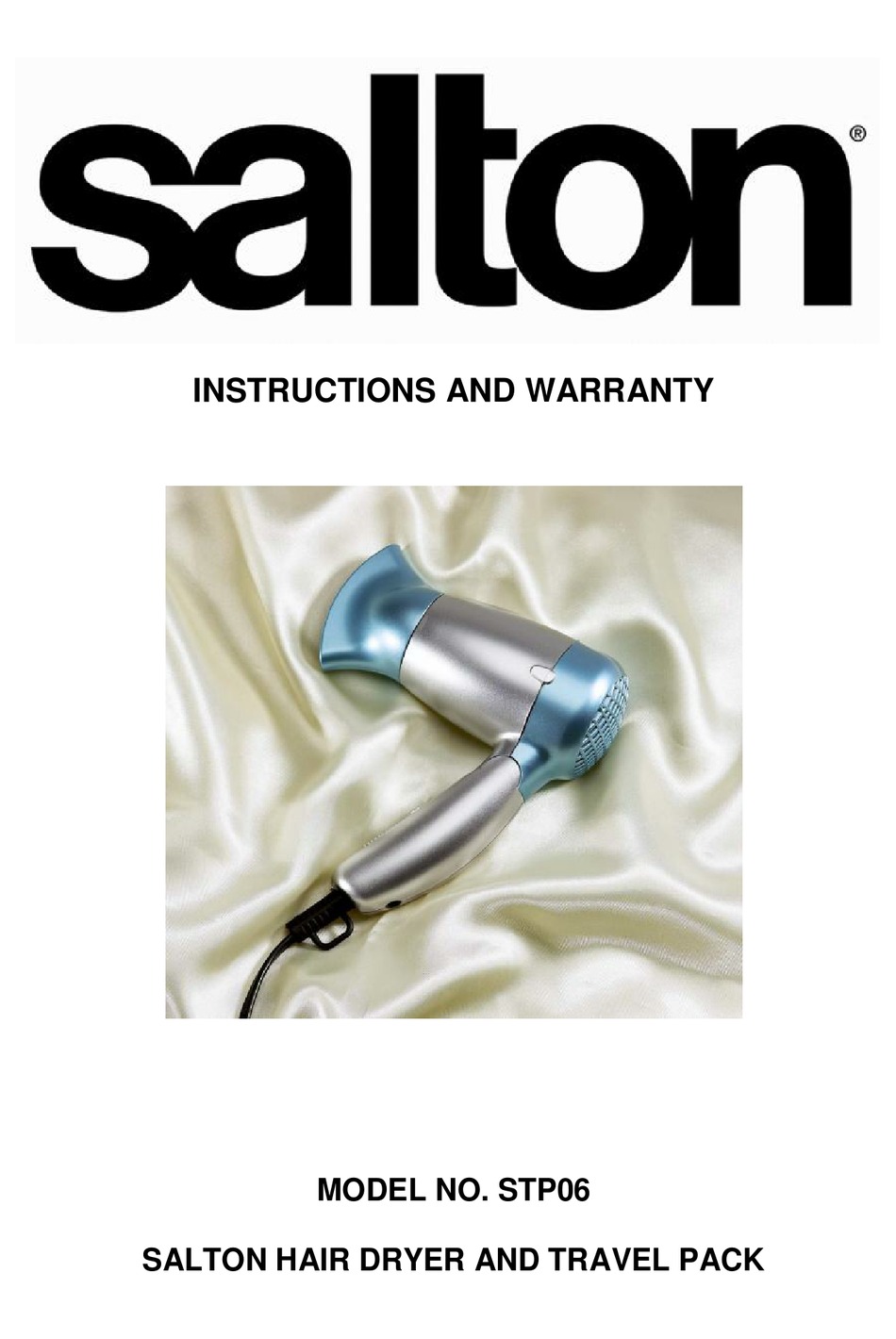 SALTON STP06 INSTRUCTIONS AND WARRANTY Pdf Download ManualsLib