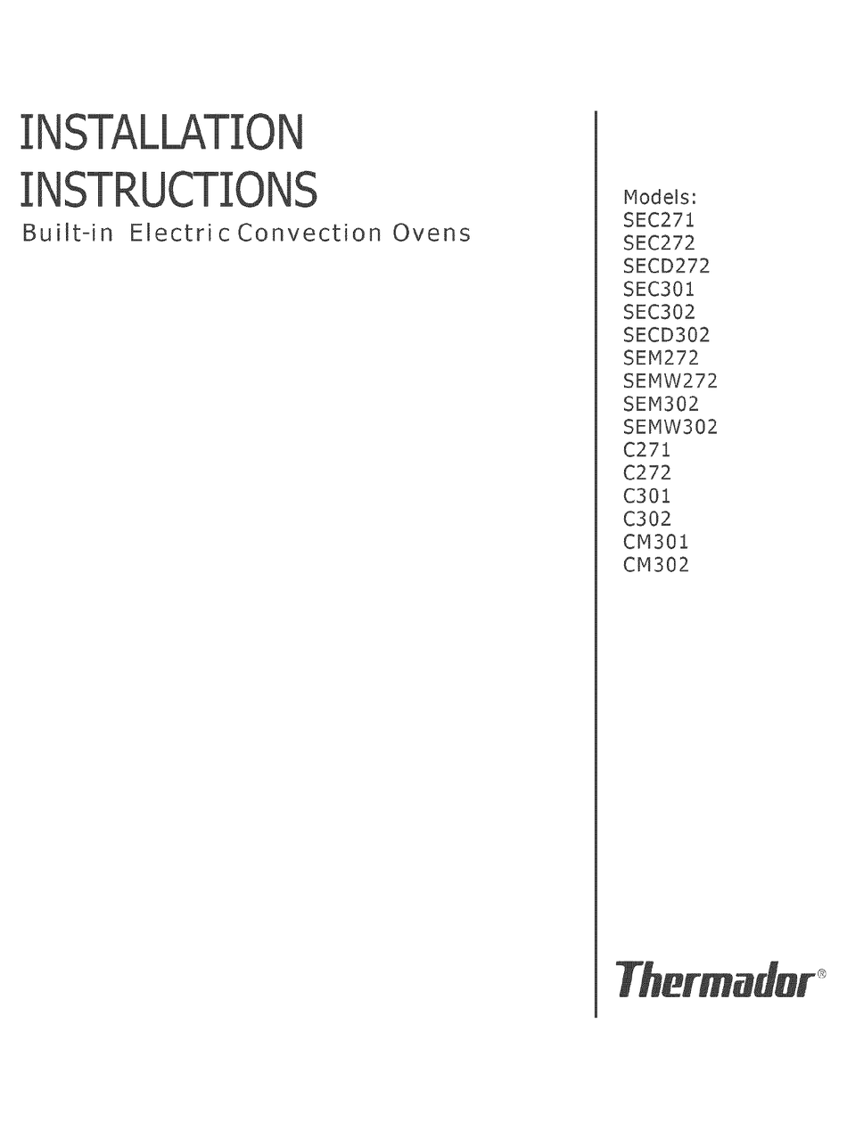 THERMADOR SEC271 INSTALLATION INSTRUCTIONS MANUAL Pdf Download ManualsLib