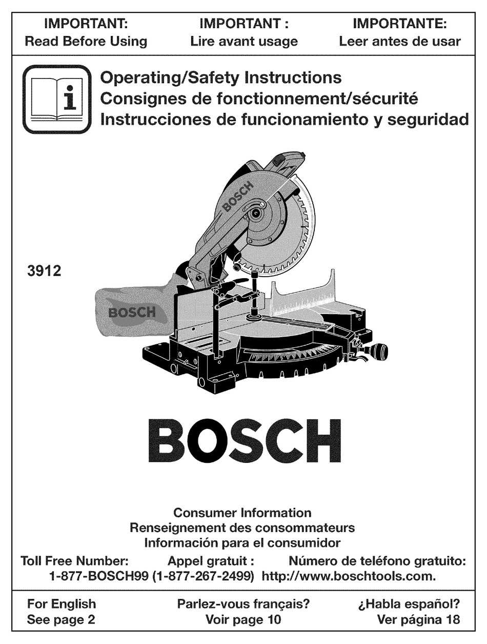 Bosch 3912 Operating Safety Instructions Manual Pdf Download Manualslib