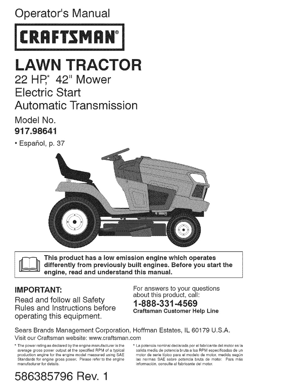 CRAFTSMAN 917.98641 OPERATOR'S MANUAL Pdf Download | ManualsLib