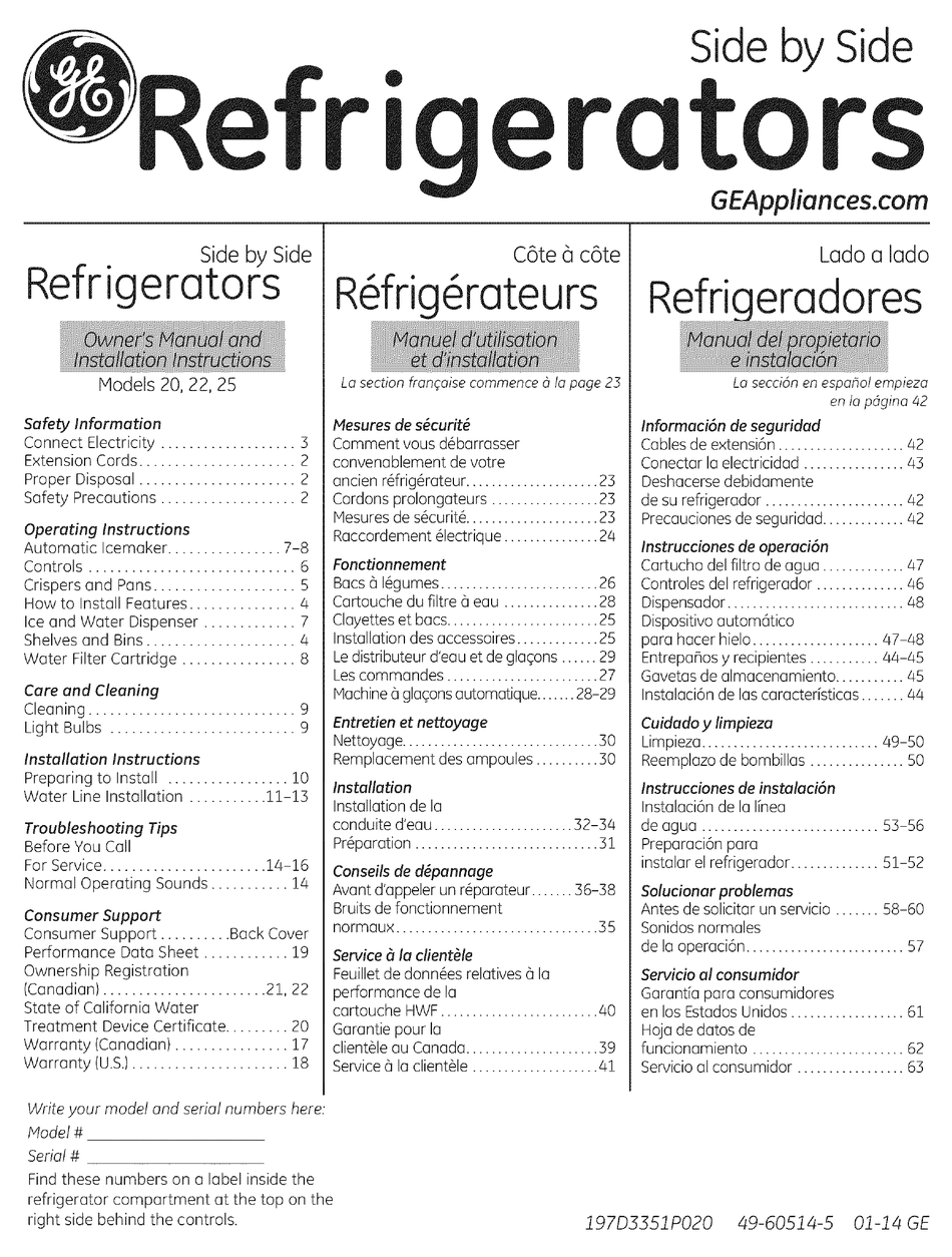 Ge Gsh25jgddww Owner S Manual And Installation Instructions Pdf Download Manualslib