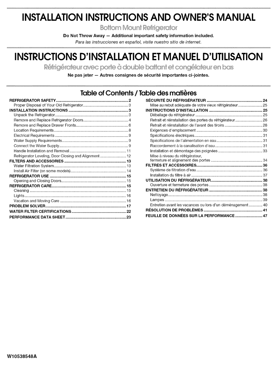 MAYTAG MFX2876DRH00 INSTALLATION INSTRUCTIONS AND OWNER'S MANUAL Pdf