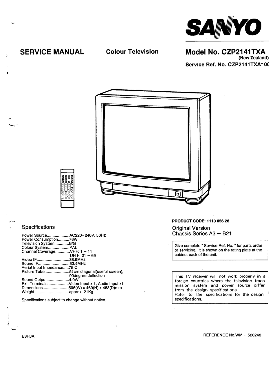 SANYO CZP2141TXA SERVICE MANUAL Pdf Download | ManualsLib