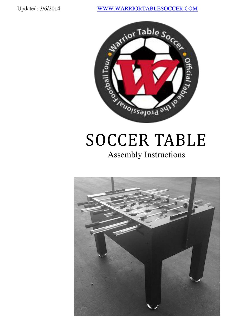 WARRIOR SOCCER TABLE ASSEMBLY INSTRUCTIONS MANUAL Pdf Download ManualsLib
