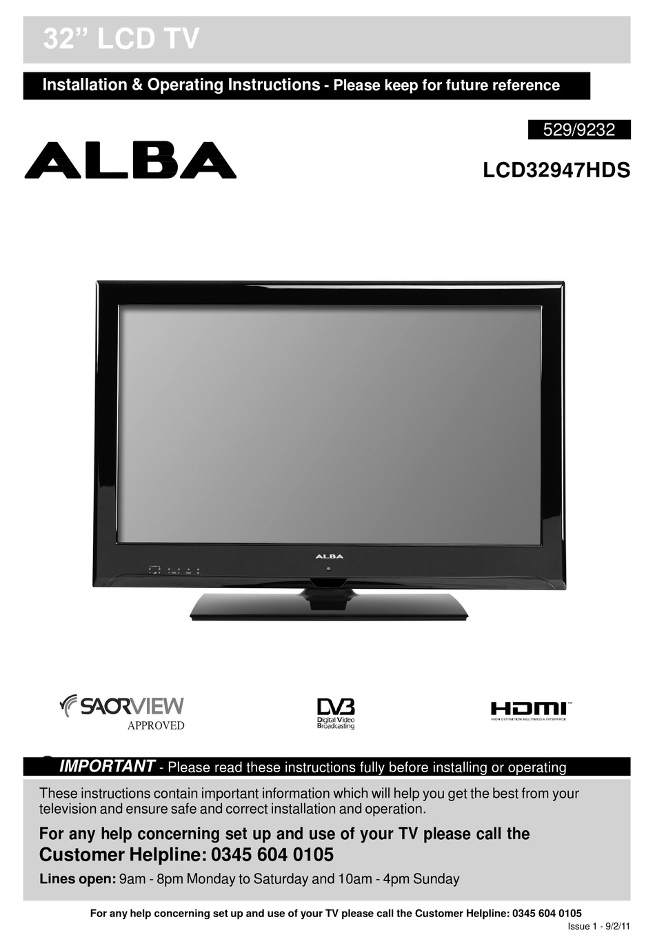 Alba Lcdhds Installation Operating Instructions Manual Pdf Download Manualslib
