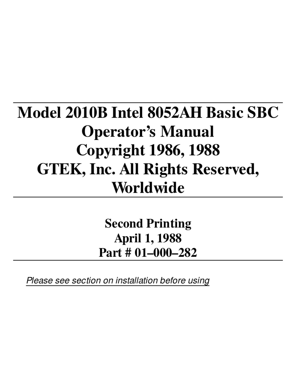 GTEK 2010B OPERATOR'S MANUAL Pdf Download | ManualsLib