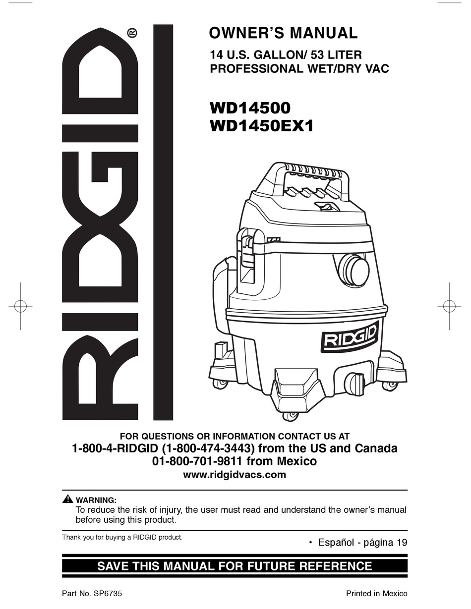 Repair Parts - RIDGID WD14500 Owner's 
