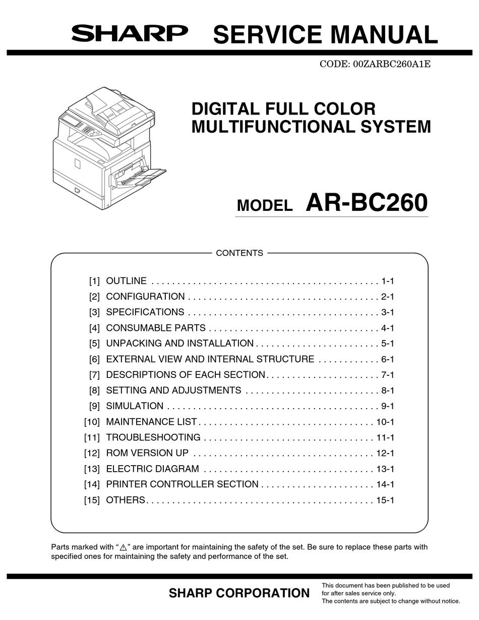 Sharp Ar 260 Service Manual Pdf Download Manualslib