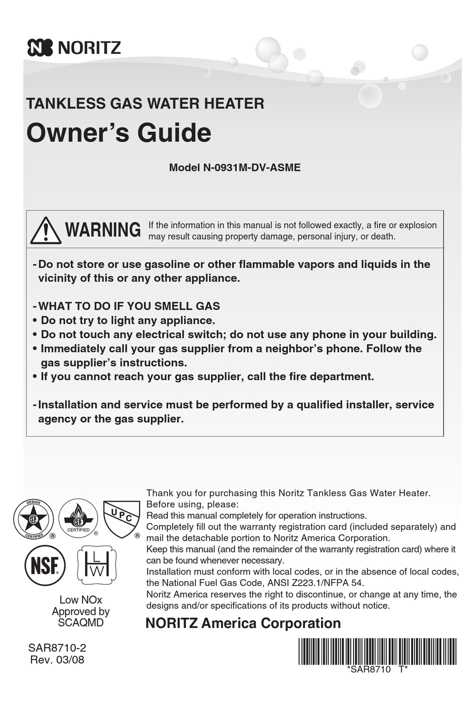 NORITZ N-0931M-DV-ASME OWNER'S MANUAL Pdf Download | ManualsLib
