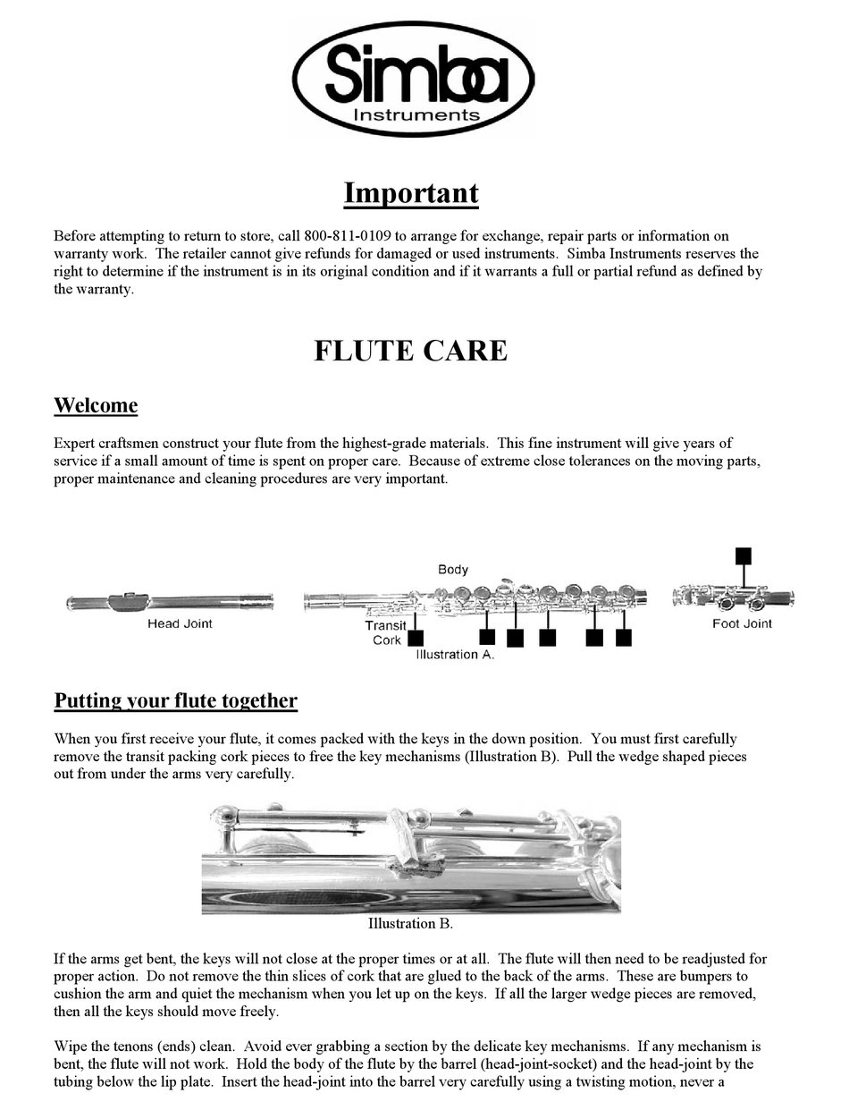 SIMBA INSTRUMENTS FLUTE CARE AND USE Pdf Download ManualsLib
