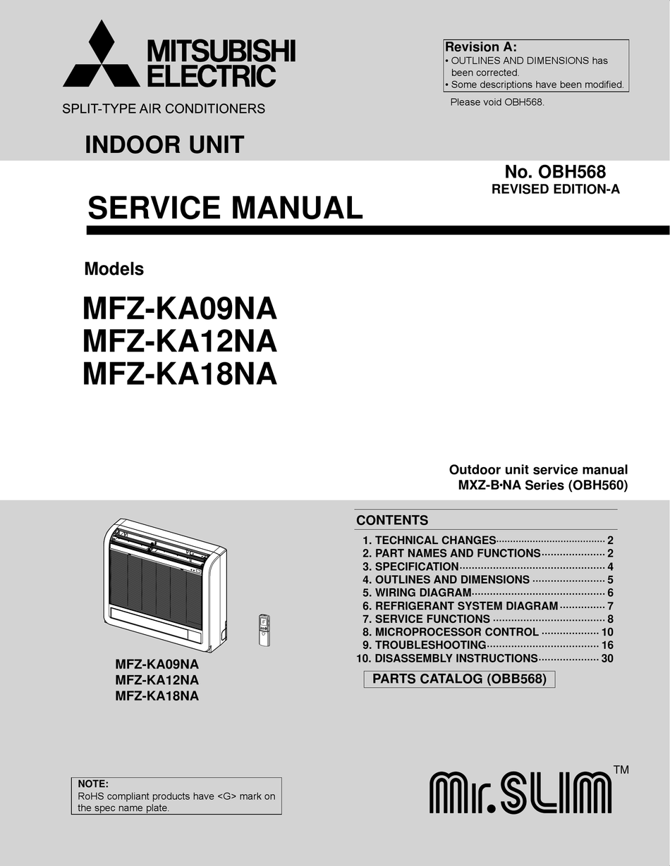 Mitsubishi Mr Slim Mfz Ka09na Service Manual Pdf Download Manualslib